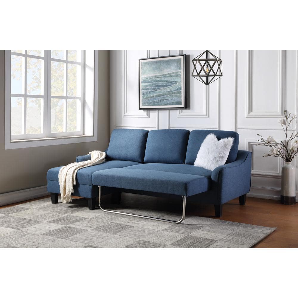 Blue Twin Fabric Sleeper Sectional with Pillow-top Arm