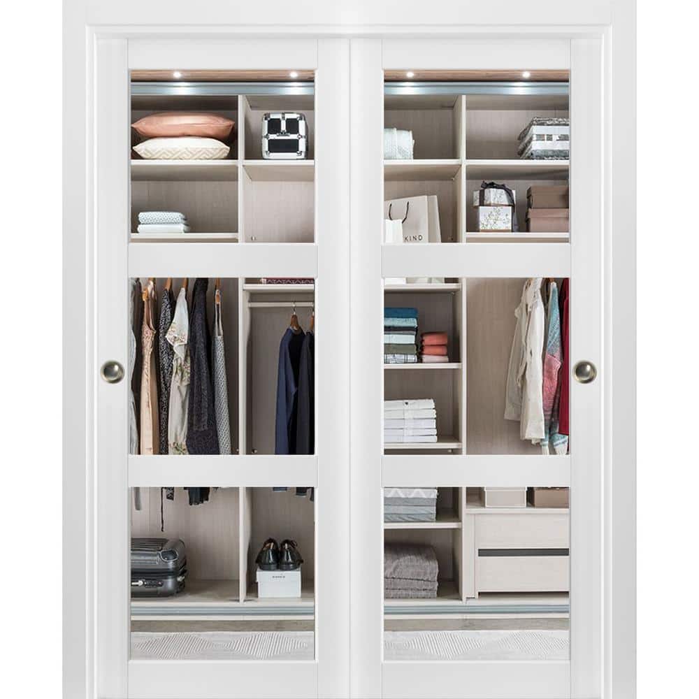 Assembly Required 64 in. x 96 in. 3-Panel White Finished Wood Sliding Door with Bypass Hardware price history on PriceWatchPro