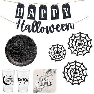 88-Piece Black and White Halloween Party Kit for 20 Guests
