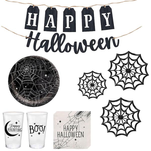 Amscan 88-Piece Black and White Halloween Party Kit for 20 Guests