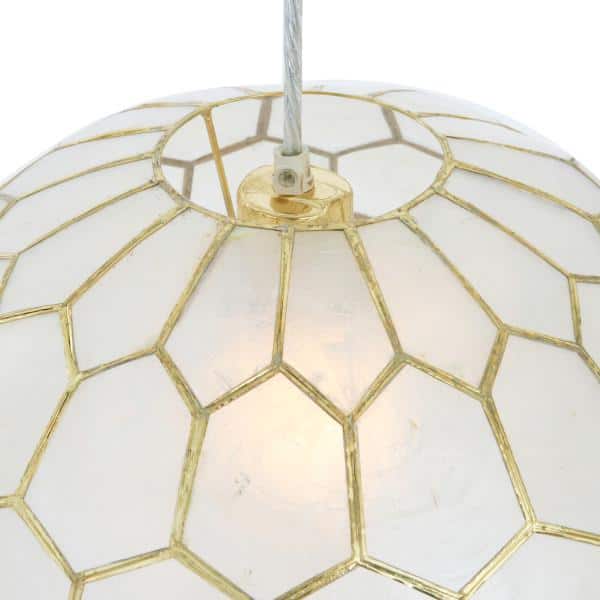 Gold and White Capiz Honeycomb Globe Pendant Light