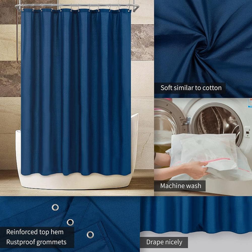 Navy Blue Waterproof Fabric Shower Curtain with Magnets, 72x72