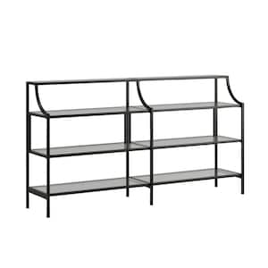 Harvey Park 60 in. Black Standard Rectangle Glass Console Table with Glass Shelves