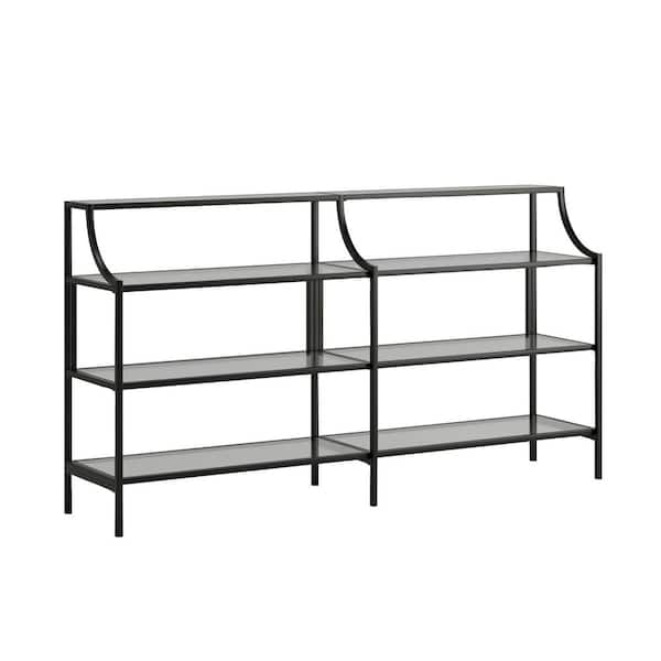 SAUDER Harvey Park 60 in. Black Standard Rectangle Glass Console Table with Glass Shelves