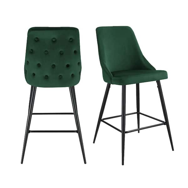 Picket House Furnishings Ziva 27 in. Emerald High Back Metal Bar Stool (Set of 2)