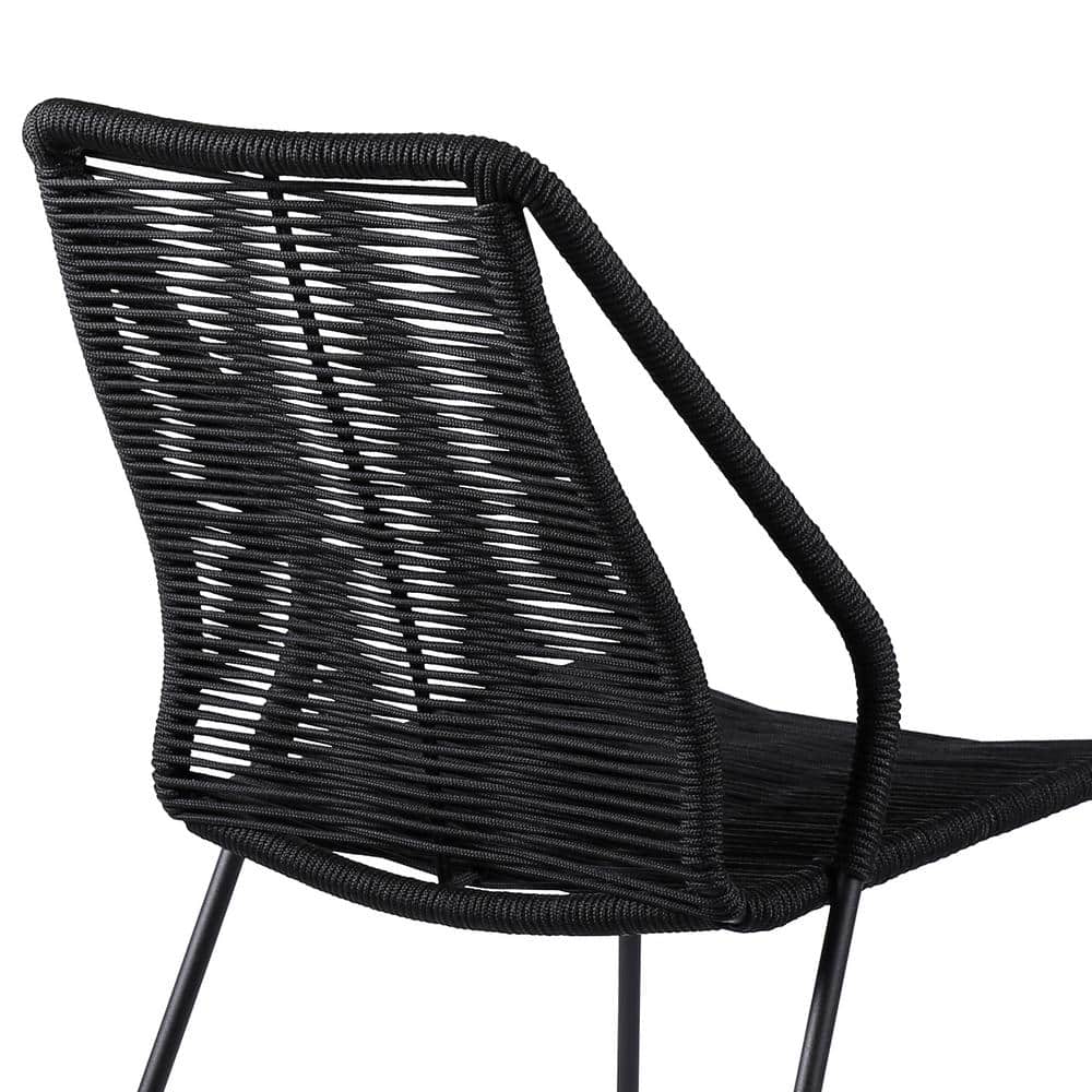 Black Rope and Steel Mid Century Modern Stackable Dining Chairs - Set of 2
