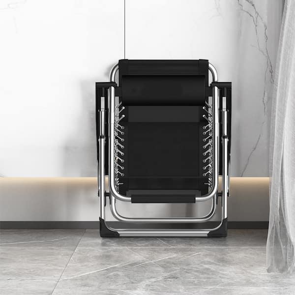 Detachable Short Pile Pad Teslin Chair Folding Portable Recliner Patio Lounger, Cup Holder, Headrest Zero Gravity