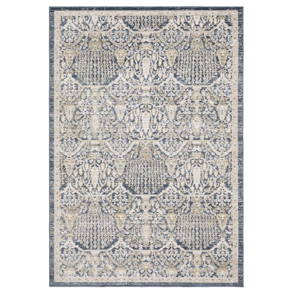 AVERLEY HOME Claire Blue/Gold 6 ft. x 9 ft. Distressed Floral Polypropylene-Polyester Blend Indoor Area Rug