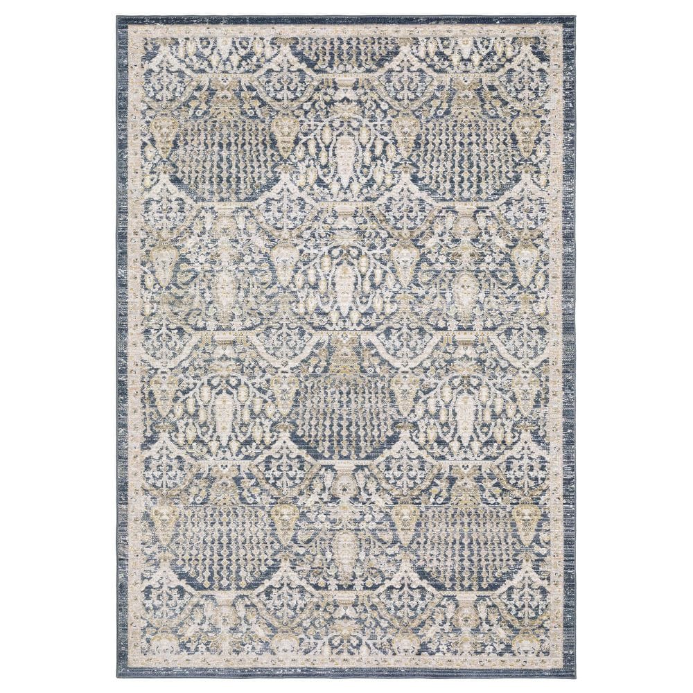 Claire Blue/Gold 10 ft. x 13 ft. Distressed Floral Polypropylene-Polyester Blend Indoor Area Rug price history on PriceWatchPro
