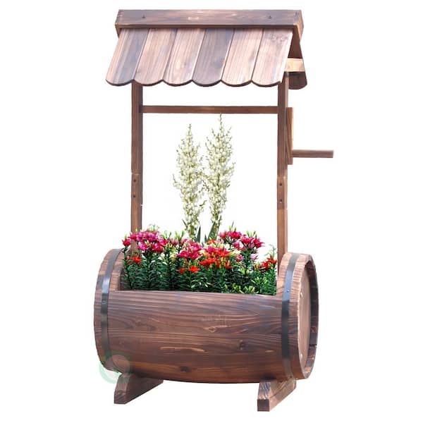 Gardenised 20 in. W x 13.5 in. D x 37 in. H Wood Barrel Well Planter