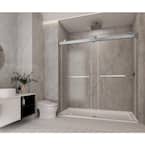 60 in. W x 76 in. H Double Sliding Frameless Shower Door in Chrome with Soft-Closing and 3/8 in. (10 mm) Clear Glass