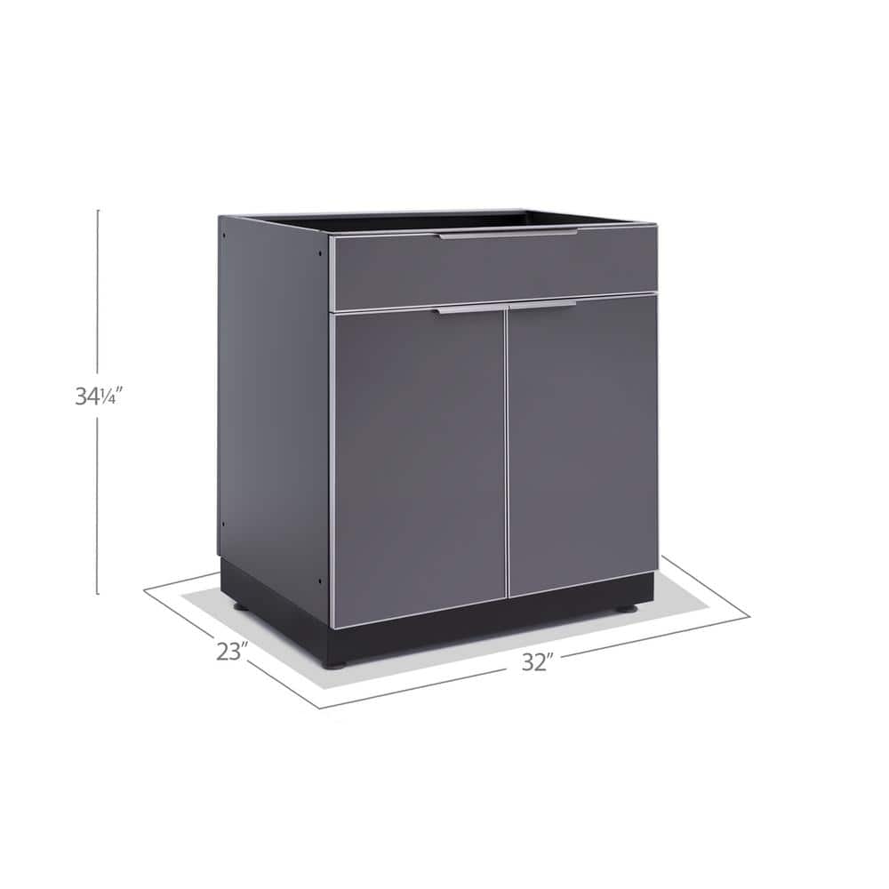 Slate Gray 32-Inch Aluminum Outdoor Bar Cabinet with Soft-Close Drawer