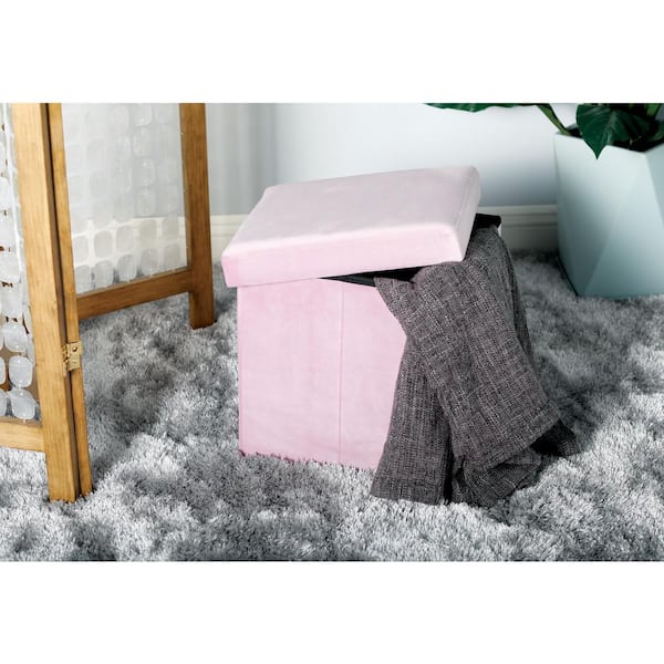 Litton Lane 15 in. Pink Polyester Modern Storage Stool