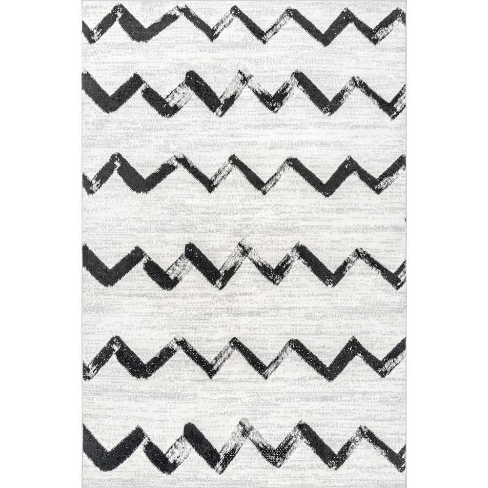 Reversible Chevrons Synthetic Area Rug, 4' x 6', Gray