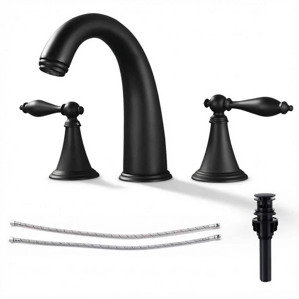 2 Handles 8 in. Widespread Bathroom Faucet 3-Hole Bathroom Sink Faucet With Pop-up Drain in Matte Black price history on PriceWatchPro