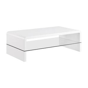 Airell 47.25 in. White High Gloss Rectangle Wood Top Coffee Table with Glass Shelf