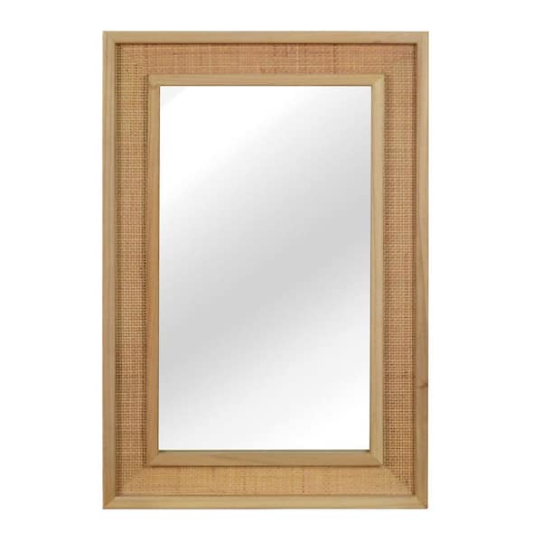 Mirota Natural Wood 24 in. W x 36 in. H Rattan Rectangle Solid Wood Framed Wall Mirror