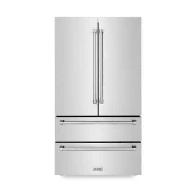 36 in. 4-Door French Door Refrigerator with Internal Ice Maker in Fingerprint Resistant Stainless Steel