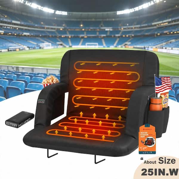Black 25 in.W Heated Stadium Seats for Bleachers with 20000mAh Power Bank Included Stadium Seating