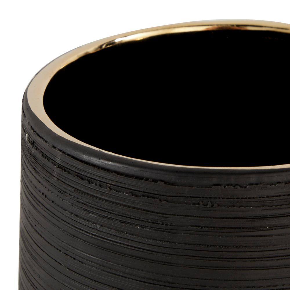 Matte Black Porcelain Vase with Gold Trim Accents 9"x12"