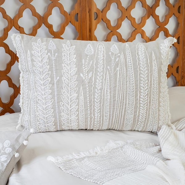 Woven Boho Textured Throw Pillow, Cream Pebble