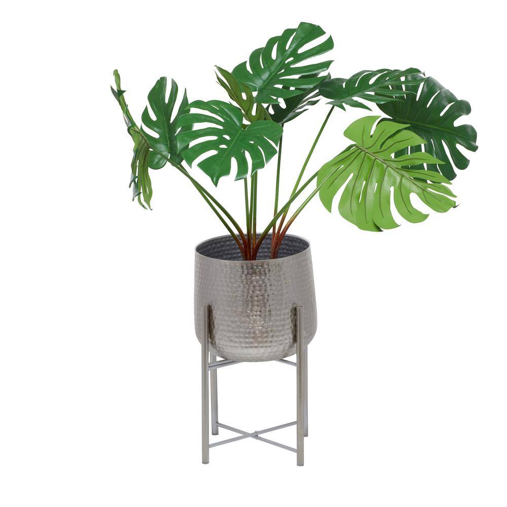 CosmoLiving Silver Metal Planter Set with X Frame Holders