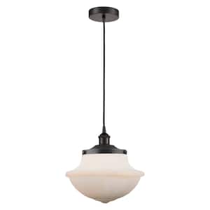 Oxford 100-Watt 1-Light Oil Rubbed Bronze Shaded Mini Pendant Light with Frosted Glass Frosted Glass Shade