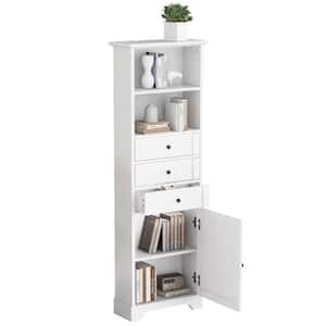 22 in. W x 10.03 in. D x 68.3 in. H White MDF Board Linen Cabinet with with 3-Drawers and Adjustable Shelves