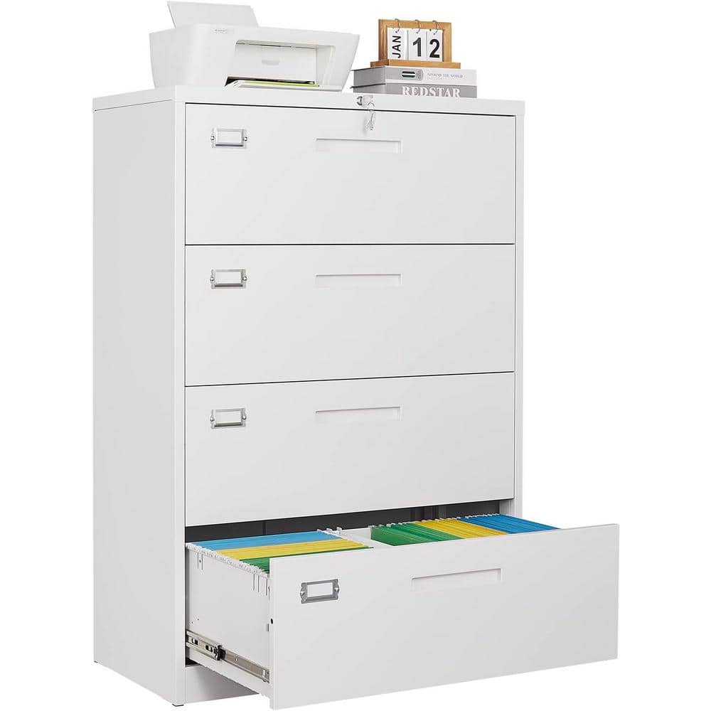 White Metal 4-Drawer Lockable Filing Cabinet