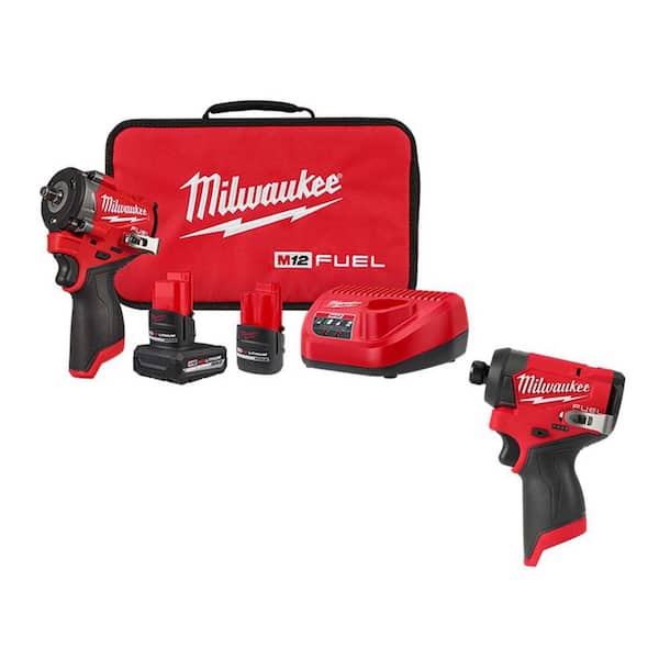 M12 FUEL 12V Li-Ion Brushless Cordless Stubby 3/8 in. Impact Wrench Kit w/ Impact Driver, Batteries