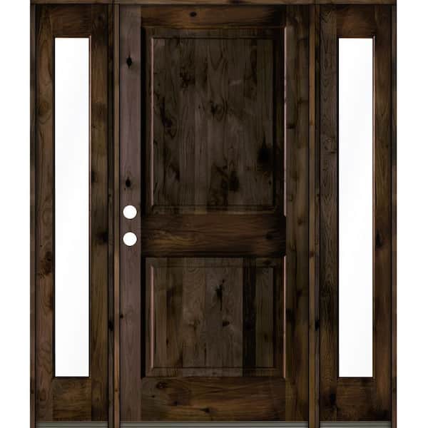 Krosswood Doors 70 in. x 80 in. Rustic Knotty Alder Right-Hand/Inswing Clear Glass Black Stain Square Top Wood Prehung Front Door