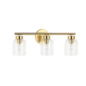 Vienna 21 in. 3-Light Aged Brass Vanity Light with Clear Glass Shade
