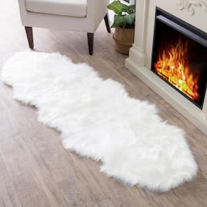 2 ft. x 6 ft. White Faux Fur Area Rug Luxuriously Soft and Eco Friendly