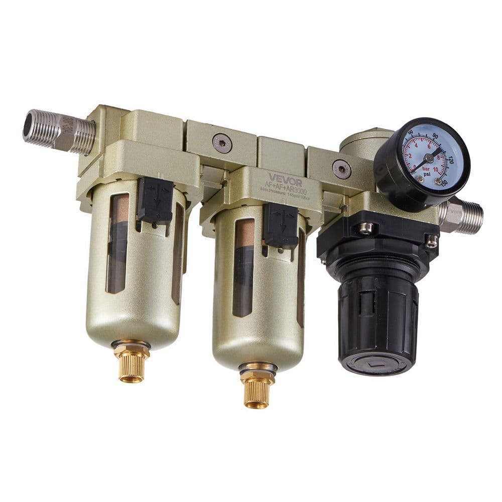 Air Compressor Filter Regulator, 3/8 in. NPT Dual Stage 25μm + 5μm Brass Filter Element, Semi-Auto Drain, 145PSI Max price history on PriceWatchPro