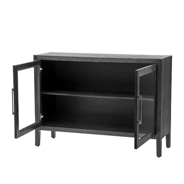 Black Pantry Organizer with Two Glass Door, Two-Tier Storage Cabinet