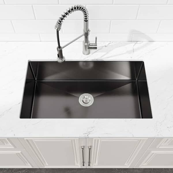 33 in. x 19 in. Black Stainless Steel Single Bowl Undermount Kitchen Sink with US Standard Drain and Hooks