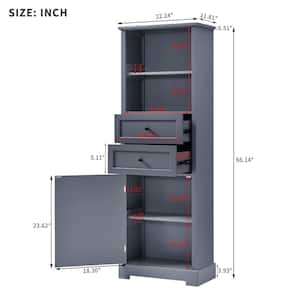 22.24 in. W x 11.81 in. D x 66.14 in. H Gray Tall Bathroom Storage Linen Cabinet with 2 Drawers, Adjustable Shelf