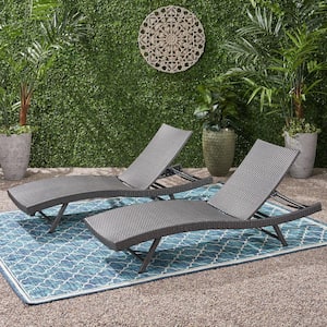 2-Piece Modern Wicker Outdoor Chaise Lounge in Gray with Adjustable backrest