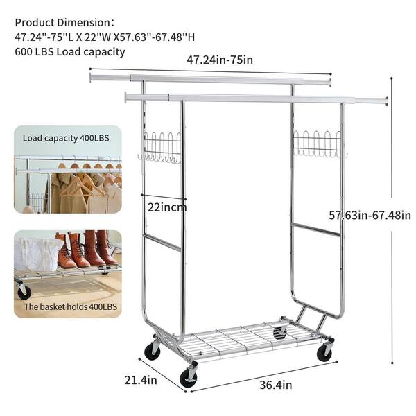 Siavonce 36 in. W x 67 in. H Portable Double Garment Metal Clothes