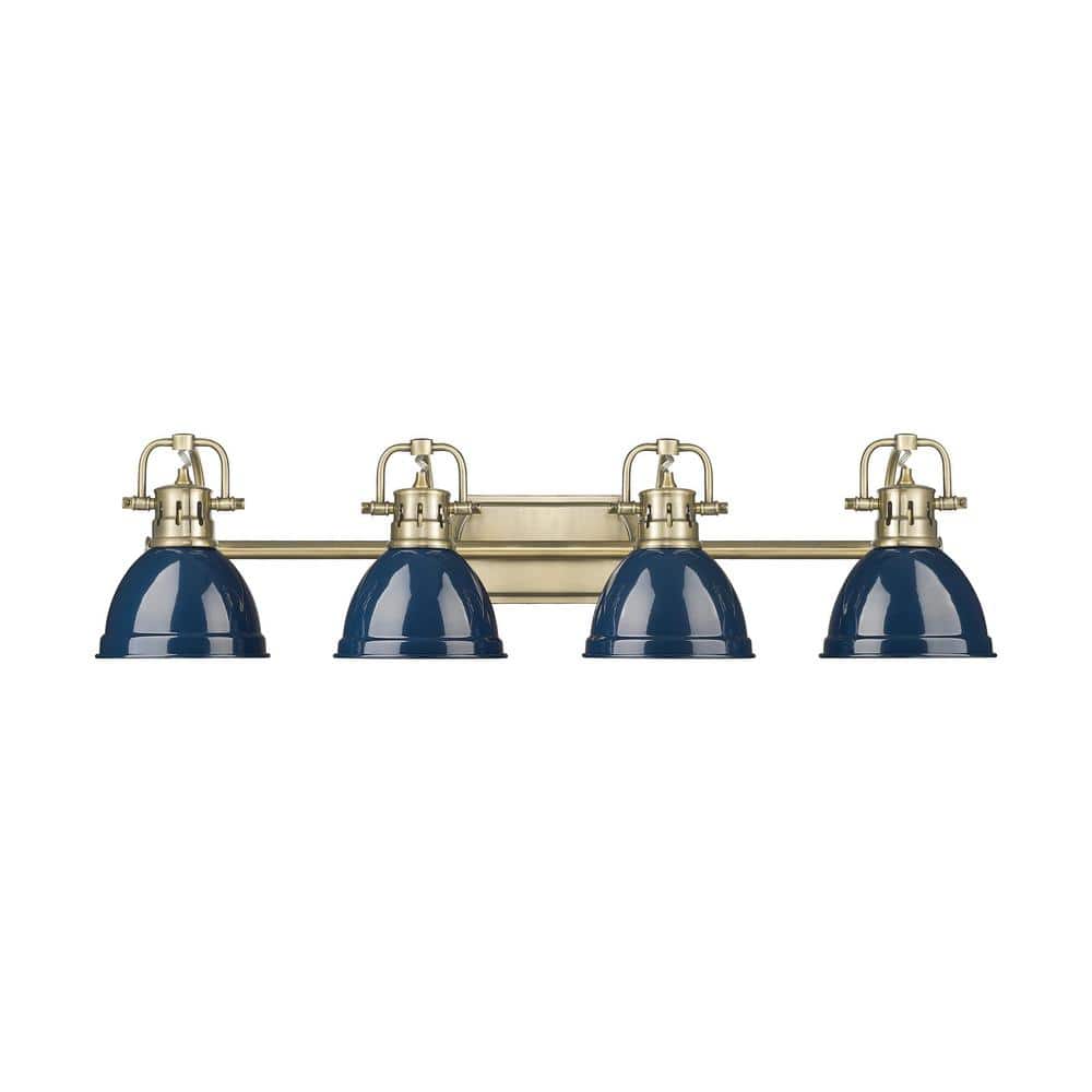 Duncan 8.25 in. 4-Light Aged Brass Vanity Light with Blue Shade price history on PriceWatchPro