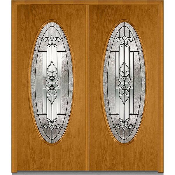 MMI Door 64 in. x 80 in. Cadence Right-Hand Inswing Oval Lite Decorative Glass Stained Fiberglass Oak Prehung Front Door
