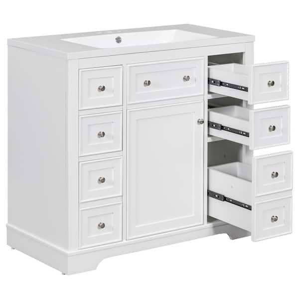 36 in. W x 18 in. D x 35 in. H Single Sink Freestanding Bath Vanity in White with White Ceramic Top