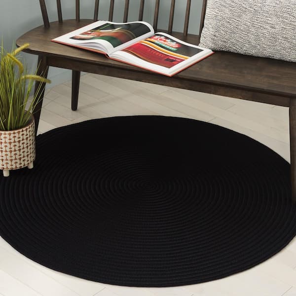 Braided Black 4 ft. x 4 ft. Machine Washable Solid Color Gradient Round Area Rug