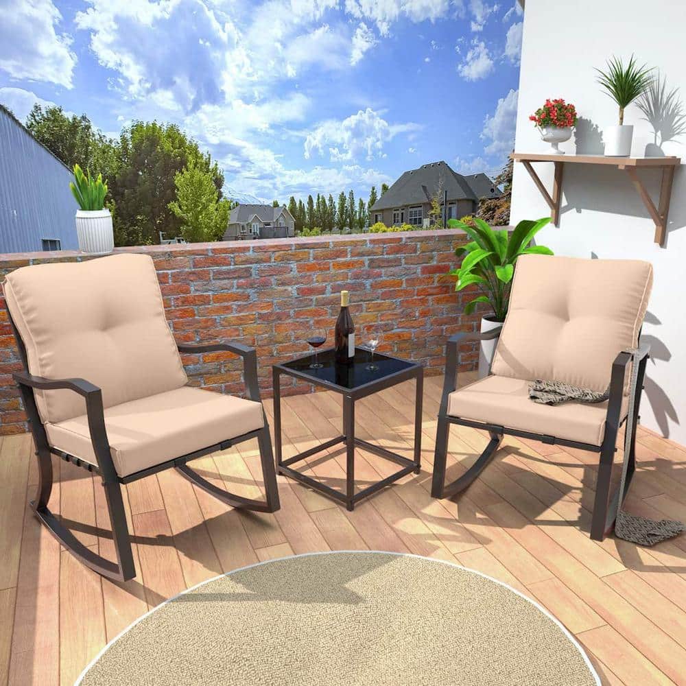 3 Piece Metal Outdoor Bistro Sets,Patio Bistro Sets,Outdoor Rocking Chairs 