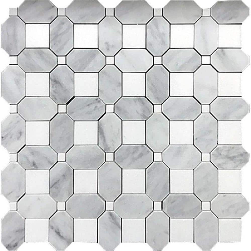 White 4 in. x 5 in. Square Octagon Polished Marble Mosaic Tile Sample (0.13 sq. ft./Piece) price history on PriceWatchPro