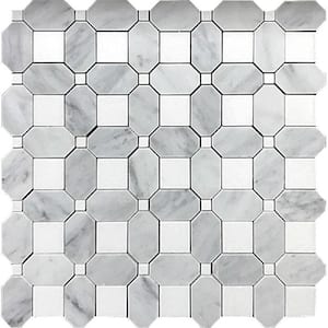 White 12.2 in. x 12.2 in. Square Octagon Polished Marble Mosaic Tile (5.17 sq. ft./Case)