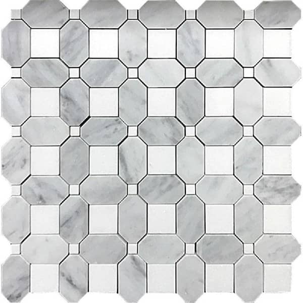 Apollo Tile White 12.2 in. x 12.2 in. Square Octagon Polished Marble Mosaic Tile (5.17 sq. ft./Case)