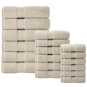 Ultra Plush Soft Cotton Almond Biscotti Ivory 18-Piece Bath Towel Set