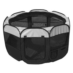 All-Terrain Lightweight Easy Folding Wire-Framed Collapsible Travel Dog Playpen in Black/White - LG