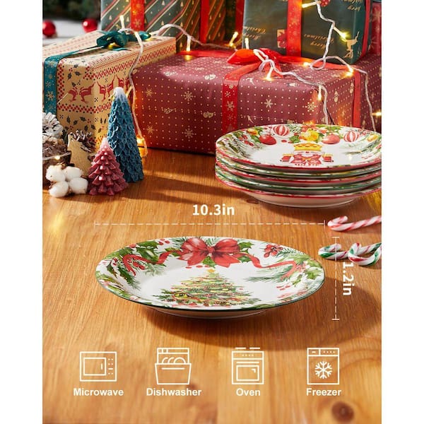 Wudkey 10 in. Multi-Color Dishwasher and Microwave Safe Christmas